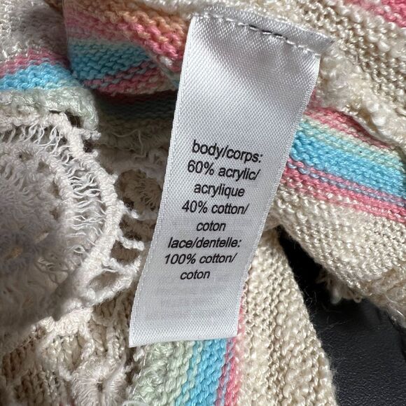 Maurices Womens Cardigan Sweater Crochet Back Striped Fringed Open Front Medium - Picture 8 of 9